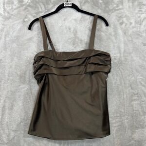 The Limited Sleeveless Cami Top Medium Chocolate Brown Ruffle‎ Bust Line Ruched
